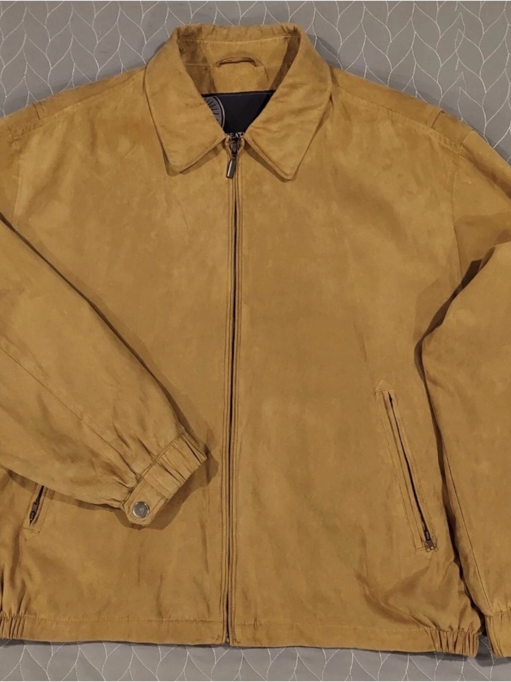 Weather Report by Weatherproof, Men's Tan Suede Zip-Front Bomber Jacket